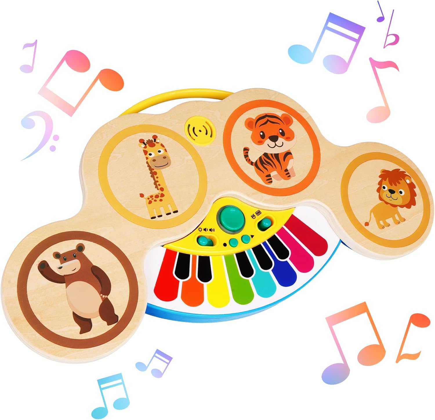 Juego de piano de tambor para bebés y niños, 2 en 1, instrumentos musicales Montessori, juguetes para niños pequeños con canciones y luces,