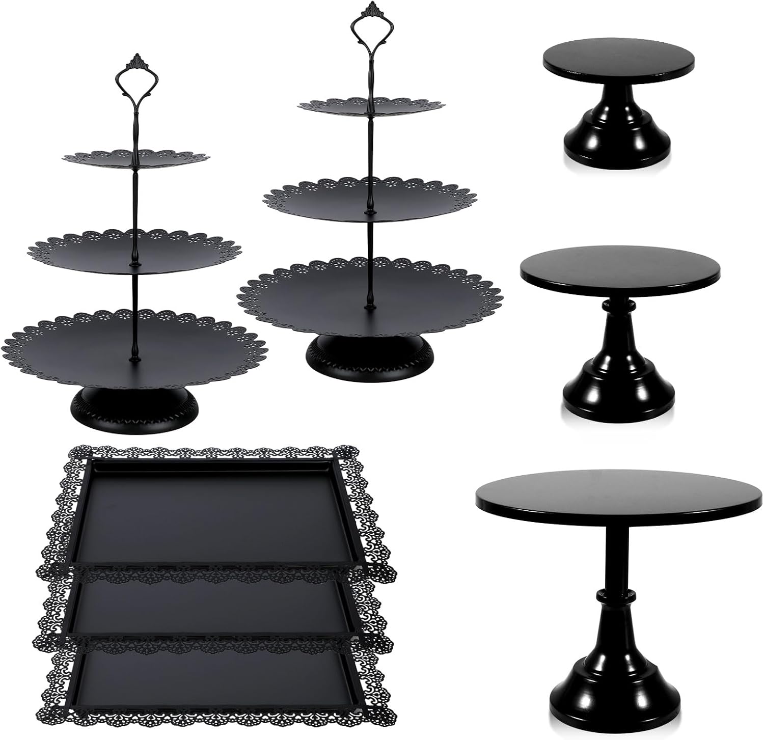 tchrules Juego de soportes negros para tartas, soportes de exhibición de mesa de postres de metal, soporte escalonado para cupcakes con bandejas de
