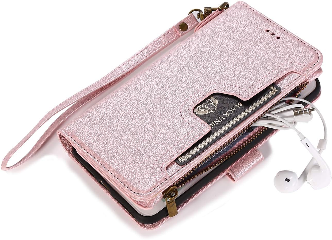 QLTYPRI Funda para iPhone 7 Plus 8 Plus, de piel premium, tarjetero con función atril, correa de muñeca, cierre magnético, monedero con cremallera