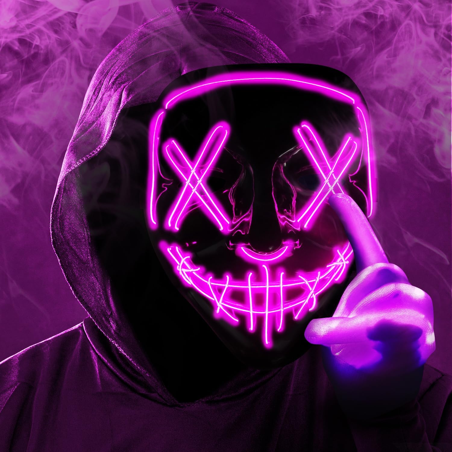 OWill Halloween Light Up Mask,LED Purge Mask with Gloves,Scary Cool Teen Halloween Costumes Mask for Women Kids Boys