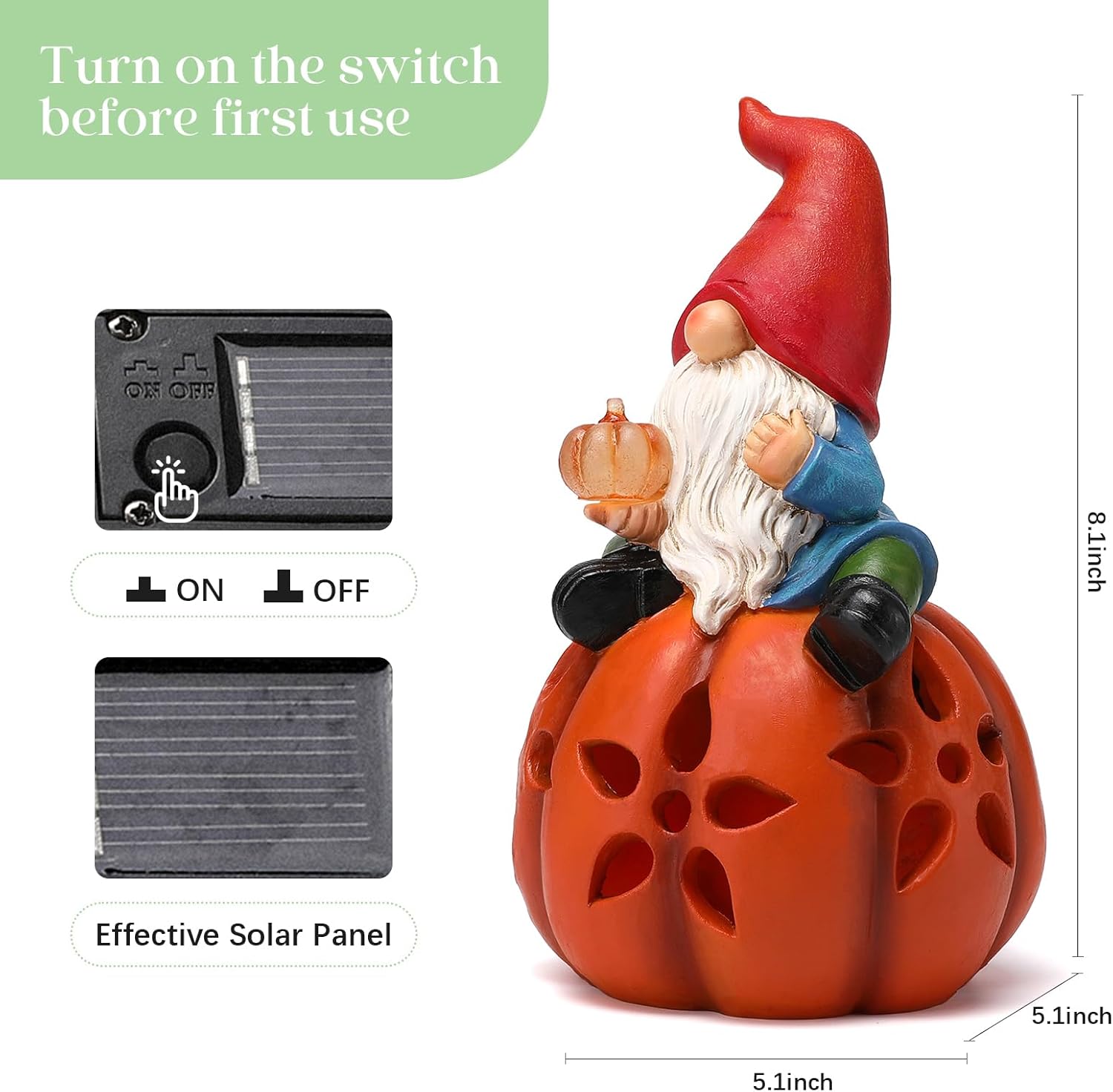 Estatuas solares de gnomo, decoración de primavera, gnomos de calabaza con luces LED, regalos de jardinería para mujeres, mamá, escultura artística