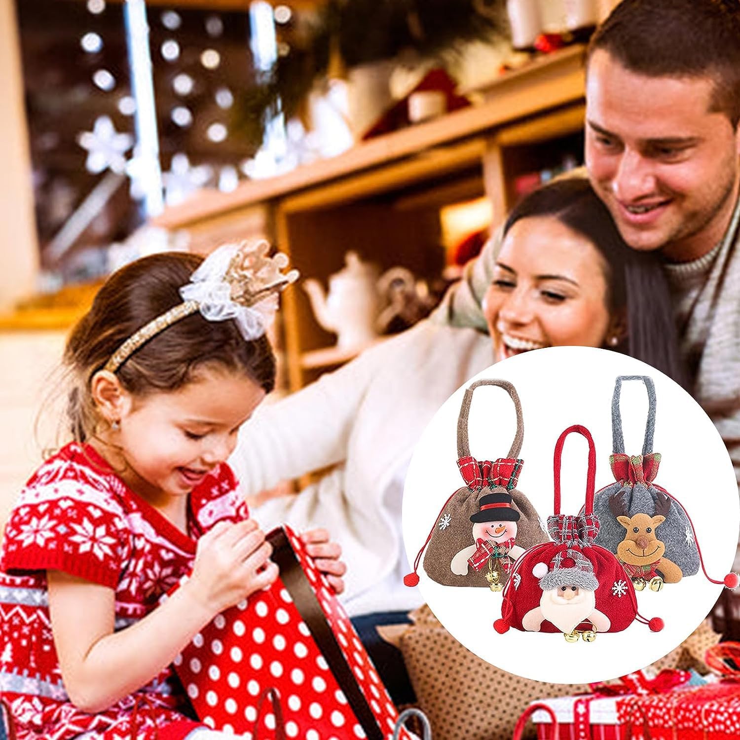 KEIGPERI 1 juego de bolsas para muñecas de regalo de Navidad, bolsas de regalo reutilizables con cordón, bolsas de regalo de Navidad con cordón,