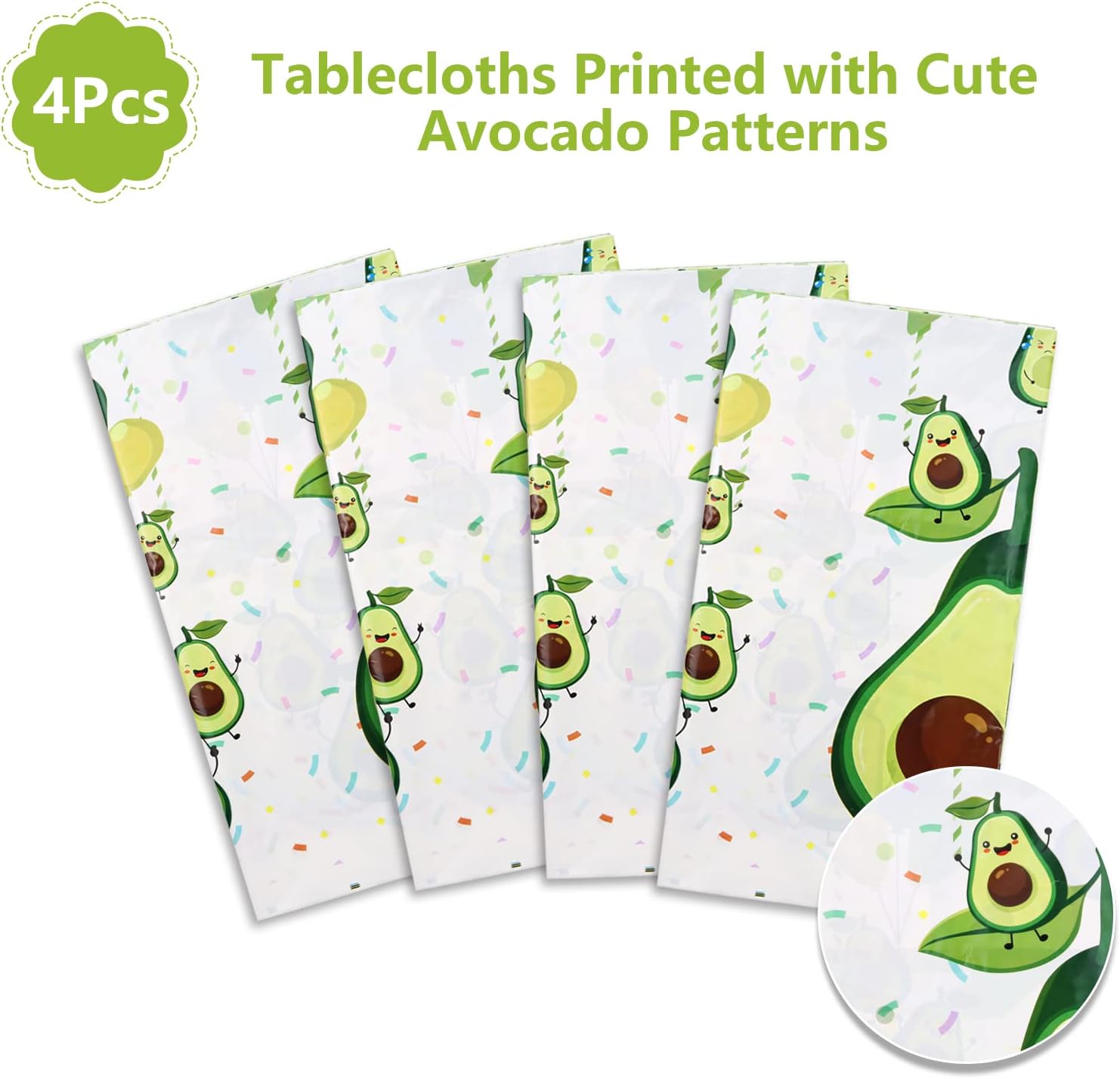 4 manteles de plástico con patrón de aguacate, 51.2 in x 86.6 in, mantel de plástico desechable para fiesta de cumpleaños de niños, baby shower