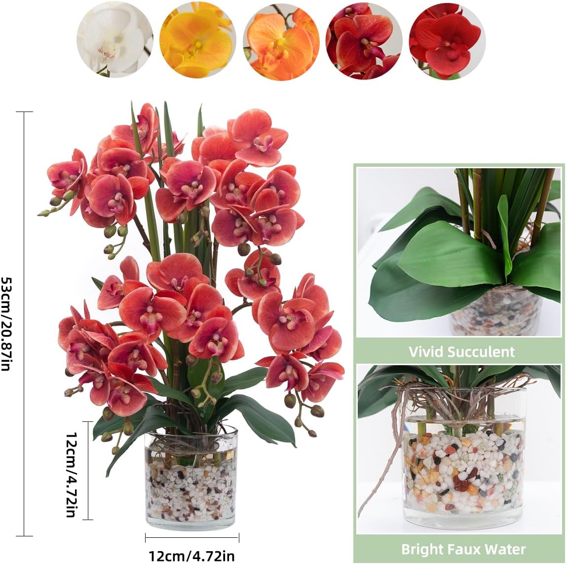 Orquídea artificial  Orquídeas artificiales de tacto real con jarrón de vidrio en agua sintética  Orquídea falsa realista  Arreglos florales fucsia