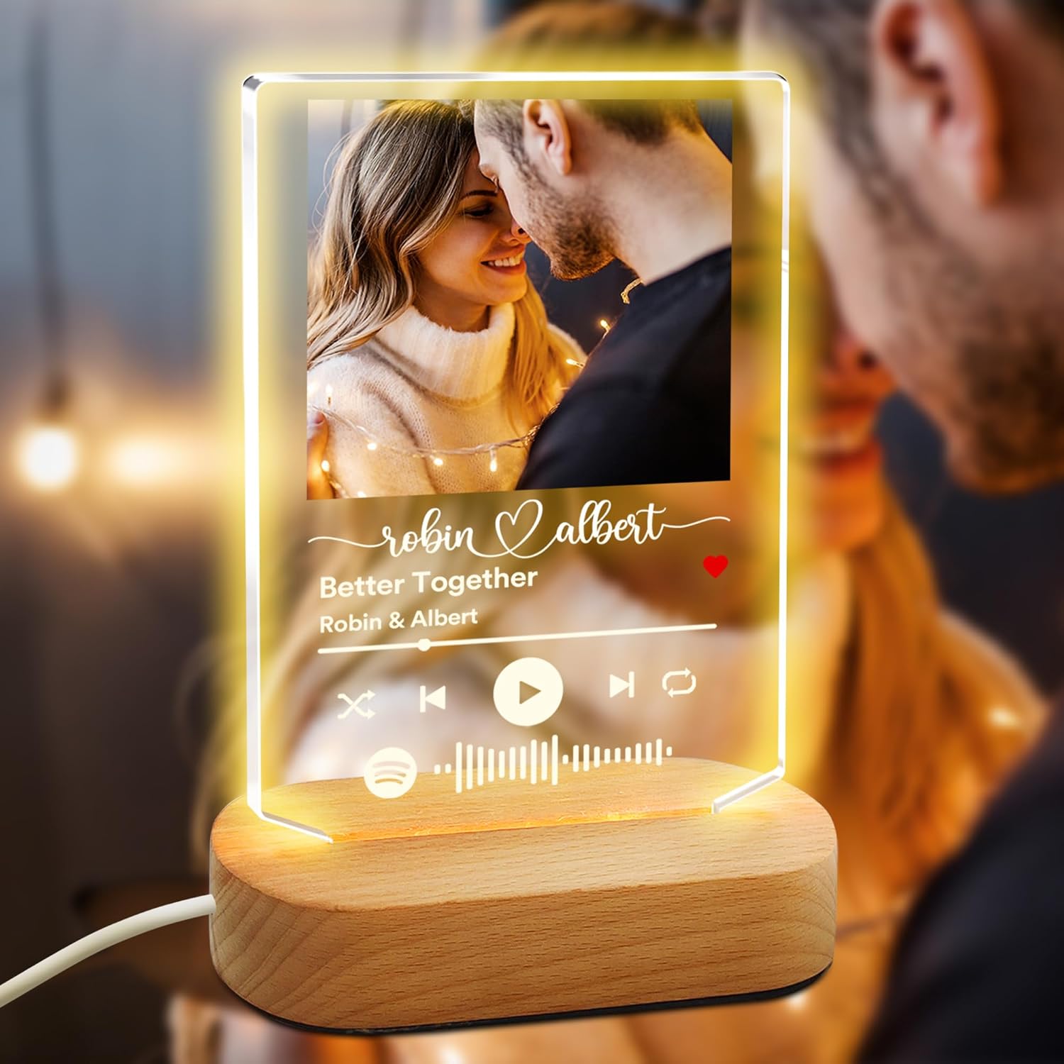 YESCUSTOM Canción acrílica personalizada con foto, regalo personalizado para novio, novia, cubierta de álbum acrílico, placa de música transparente