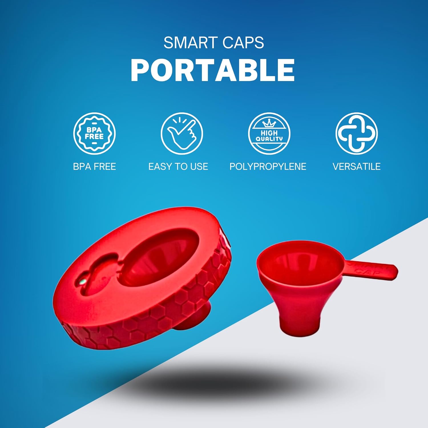 Smart Cap – Una tapa revisada con un embudo magnético empotrado, perfecta para polvos de suplemento y pre-entrenamiento. Fácil de limpiar, sin