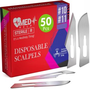 MedHelp Bisturíes desechables #10 + 11 Caja de 50 cuchillas de dermaplaning desechables con mango de plástico, cuchillas de bisturí, cuchillas MedHelp Bisturíes desechables #10 + 11 Caja de 50 cuchillas de dermaplaning desechables con mango de plástico, cuchillas de bisturí, cuchillas