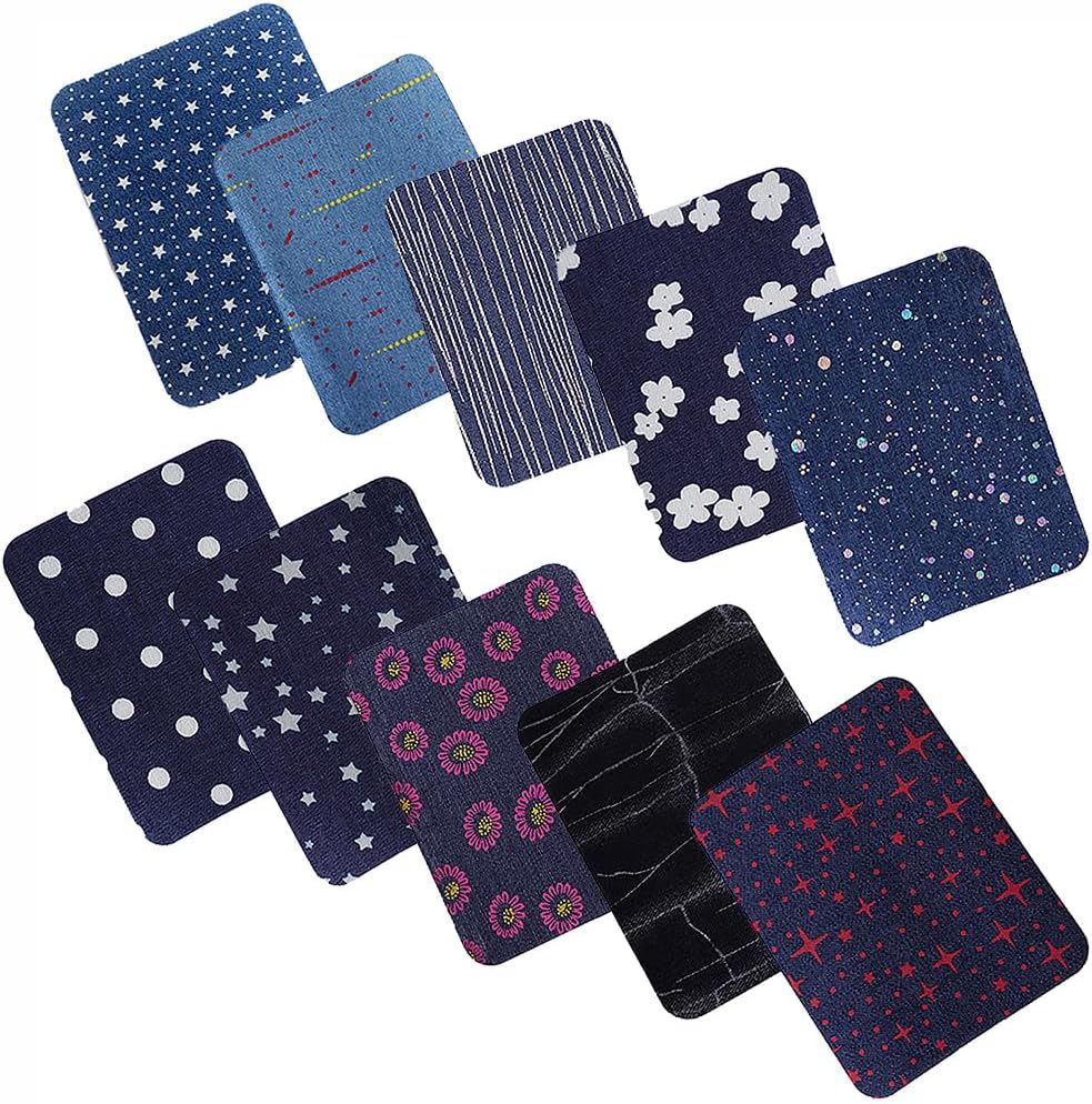 Parches de mezclilla para planchar, parches de jeans para jeans dentro y fuera de la ropa para reparación y decoración (10 hojas de colores