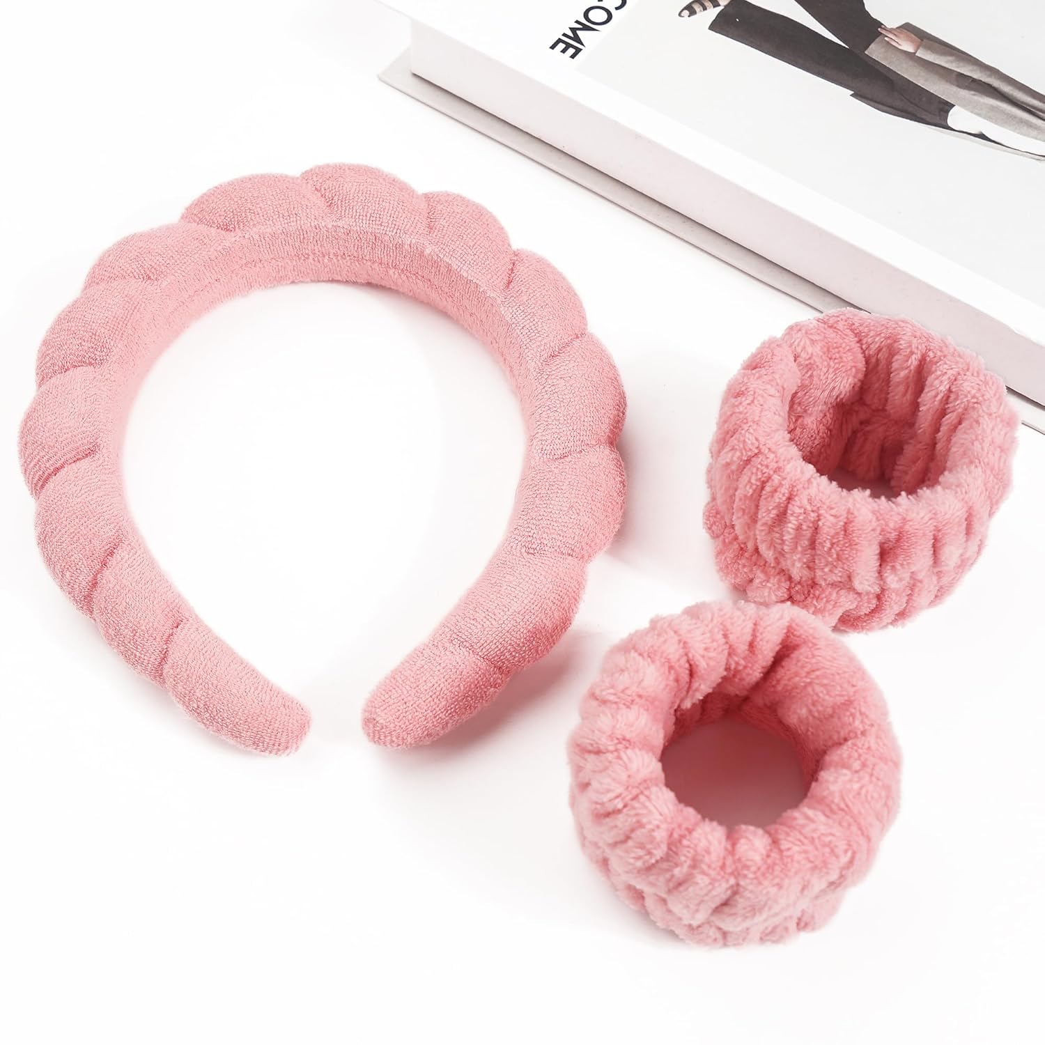 Ayesha Juego de diadema y pulsera de spa para el cuidado de la piel, lavado de cara, diadema de maquillaje, muñequeras para cuidado de la piel