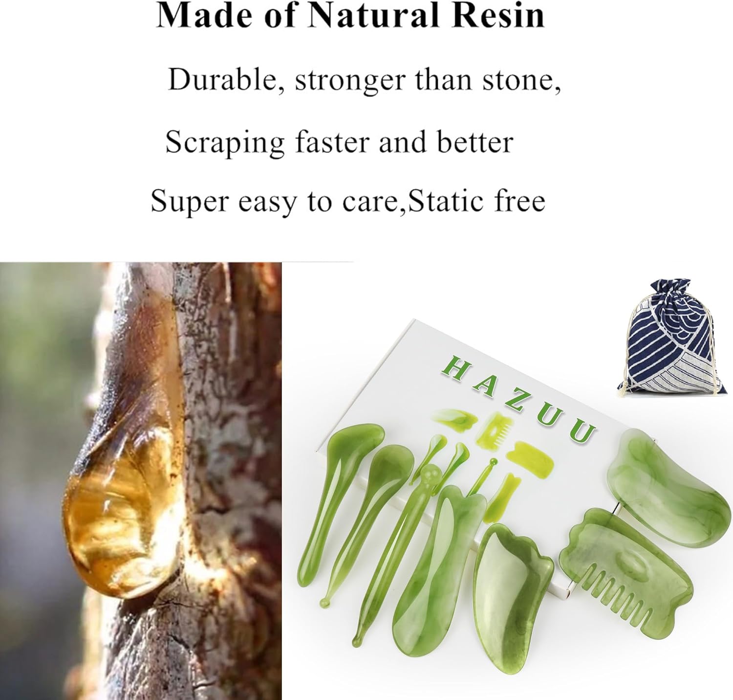 7 herramientas de masaje Gua Sha, herramienta de masaje GuaSha de resina natural, juego de herramientas de masaje para liberación de cara, espalda y