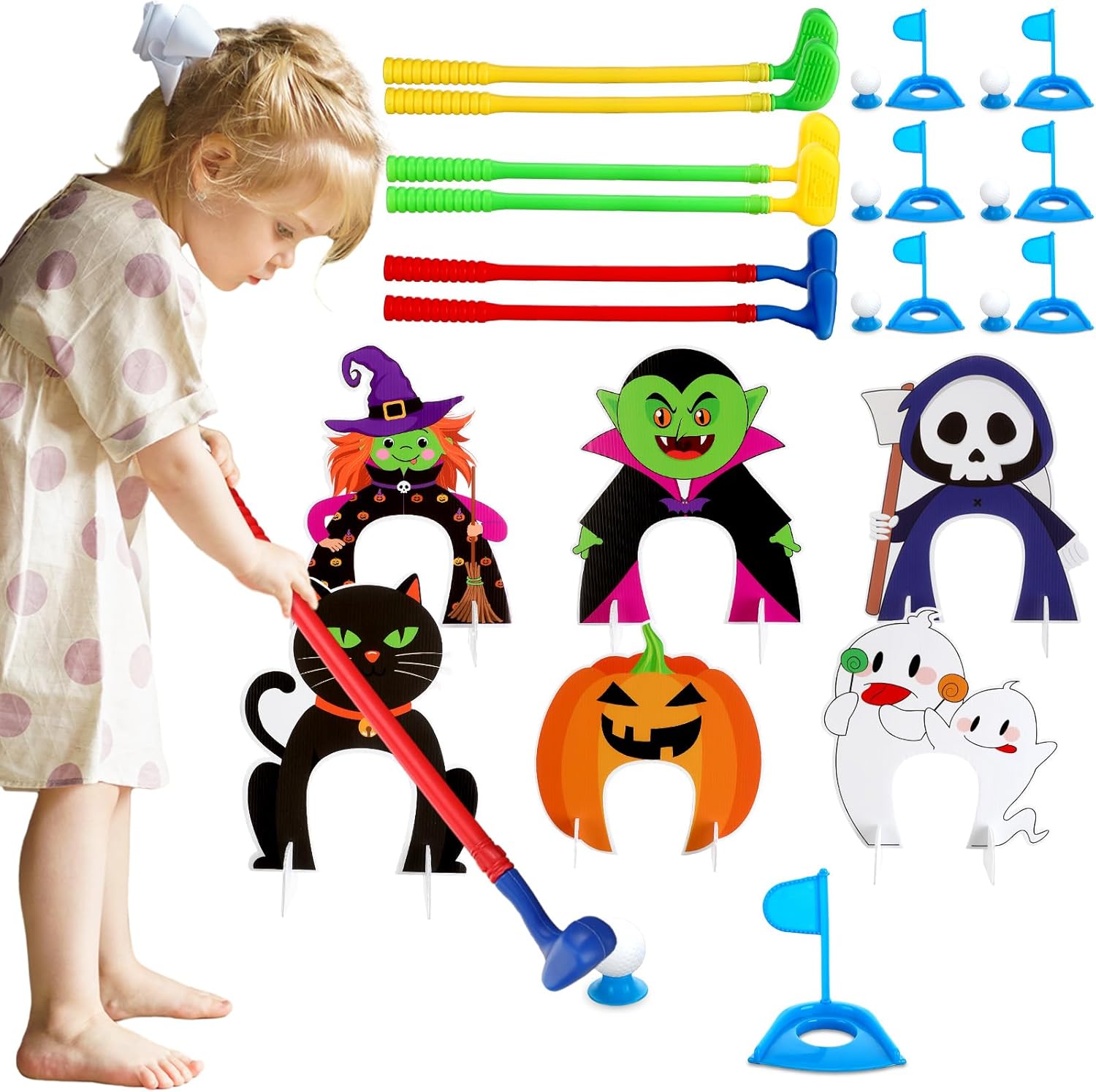 Juego de 42 piezas de mini golf de Halloween, pelotas de golf de plástico para mini golf, juego de golf para interiores y exteriores, juguetes de