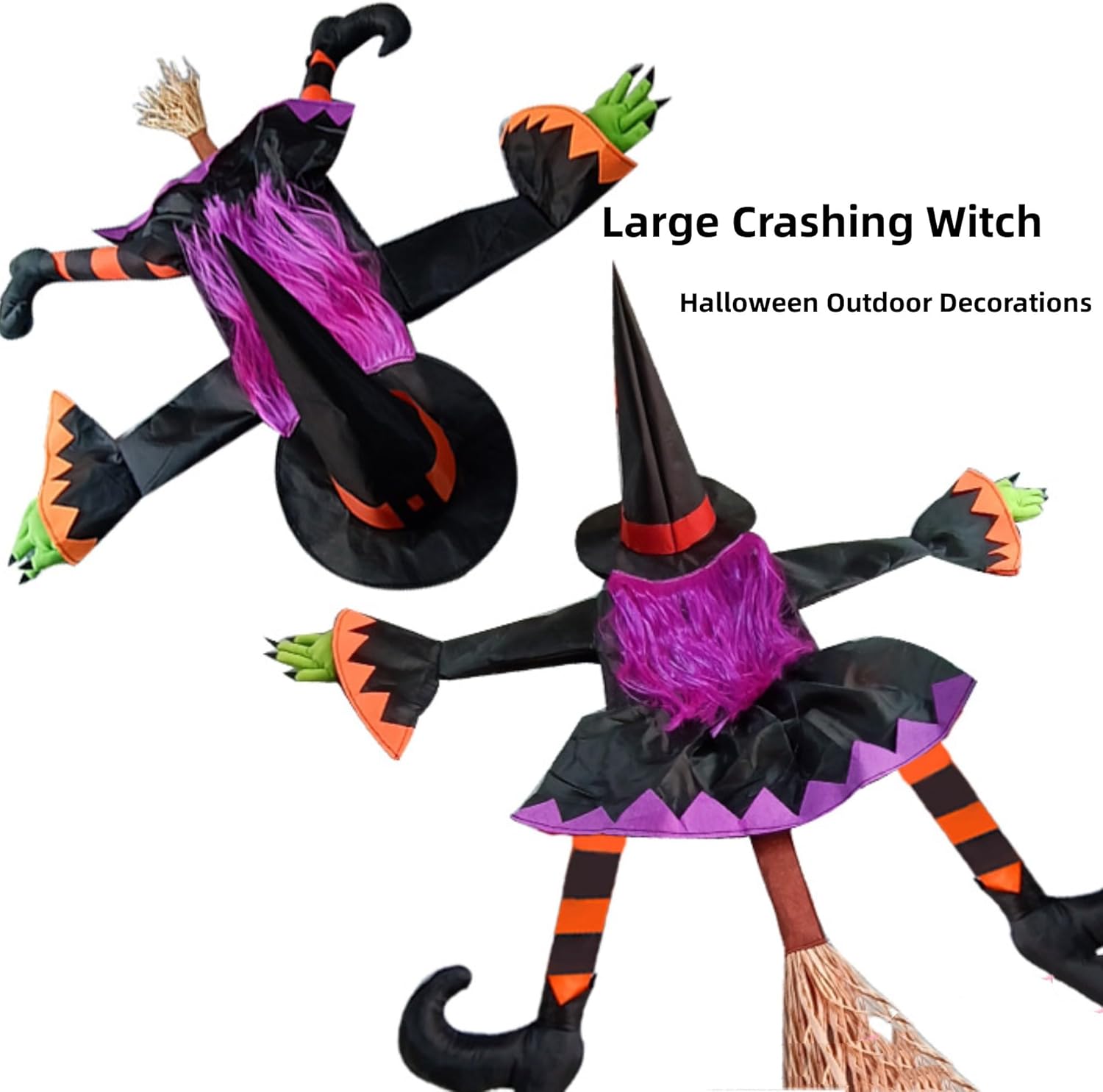 Gran bruja que se estrella en el árbol, decoraciones de Halloween al aire libre, accesorios de bruja estrellada, accesorios para colgar, decoración