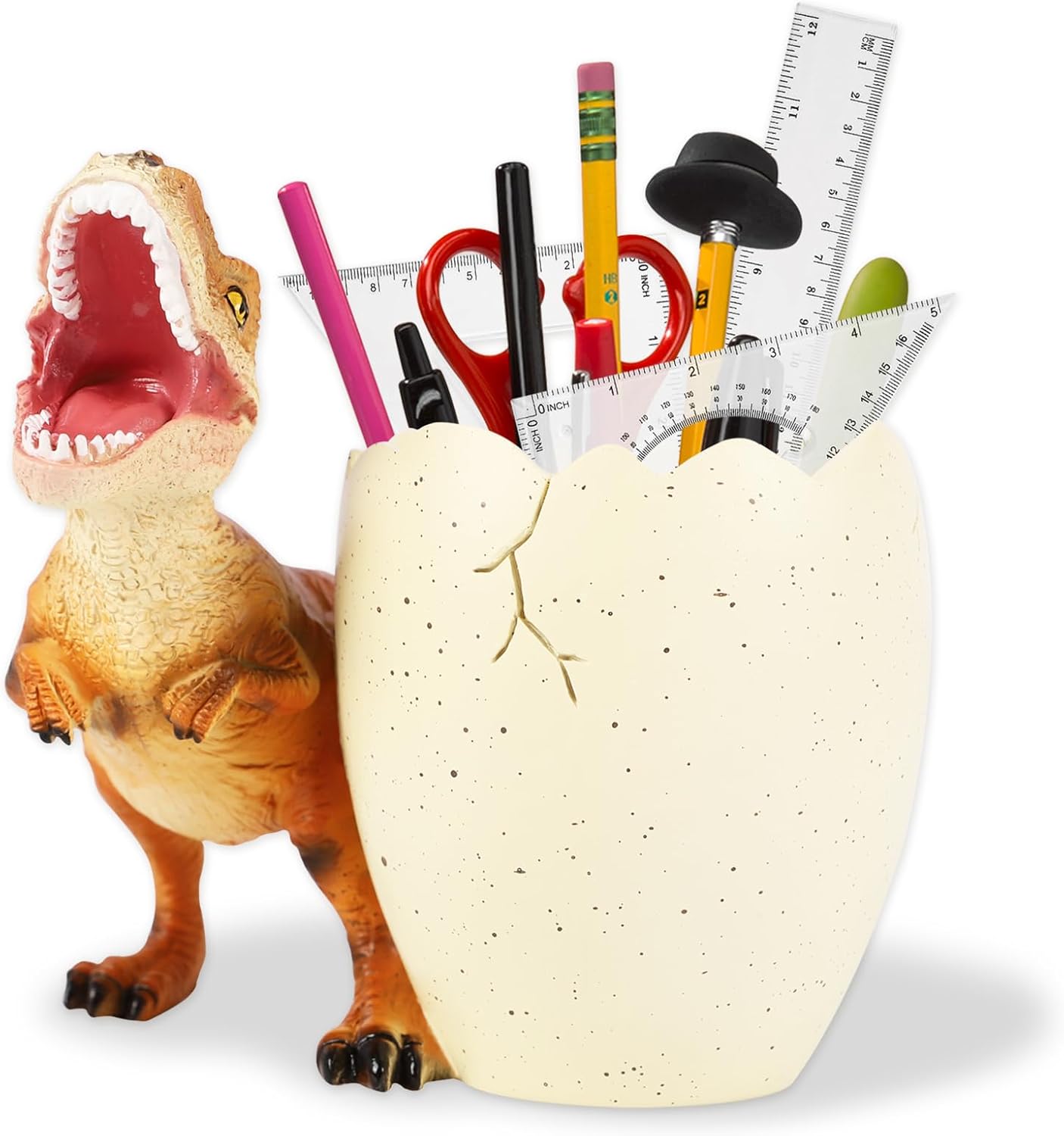 Soporte para bolígrafo de dinosaurio, soporte para lápices de tiranosaurio para escritorio, bonitos organizadores de escritorio y accesorios de