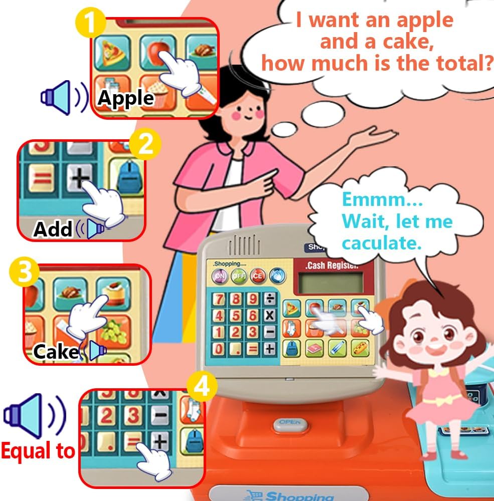Caja registradora de juguete para niños, tienda de juegos de simulación con calculadora de sonidos y real y simulación de pesador, caja registradora