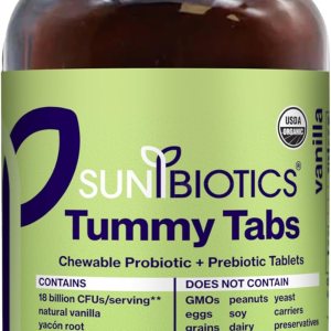 Sunbiotics Tummy Tabs – Probiótico de vainilla con prebióticos 18 mil millones de UFC, 4 cepas probióticas, suplemento probiótico diario, sin OMG, Sunbiotics Tummy Tabs – Probiótico de vainilla con prebióticos 18 mil millones de UFC, 4 cepas probióticas, suplemento probiótico diario, sin OMG,