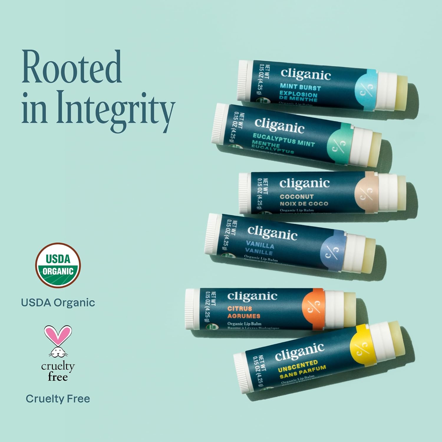 Cliganic USDA Bálsamo labial orgánico  100% mantequilla natural, para labios agrietados y secos