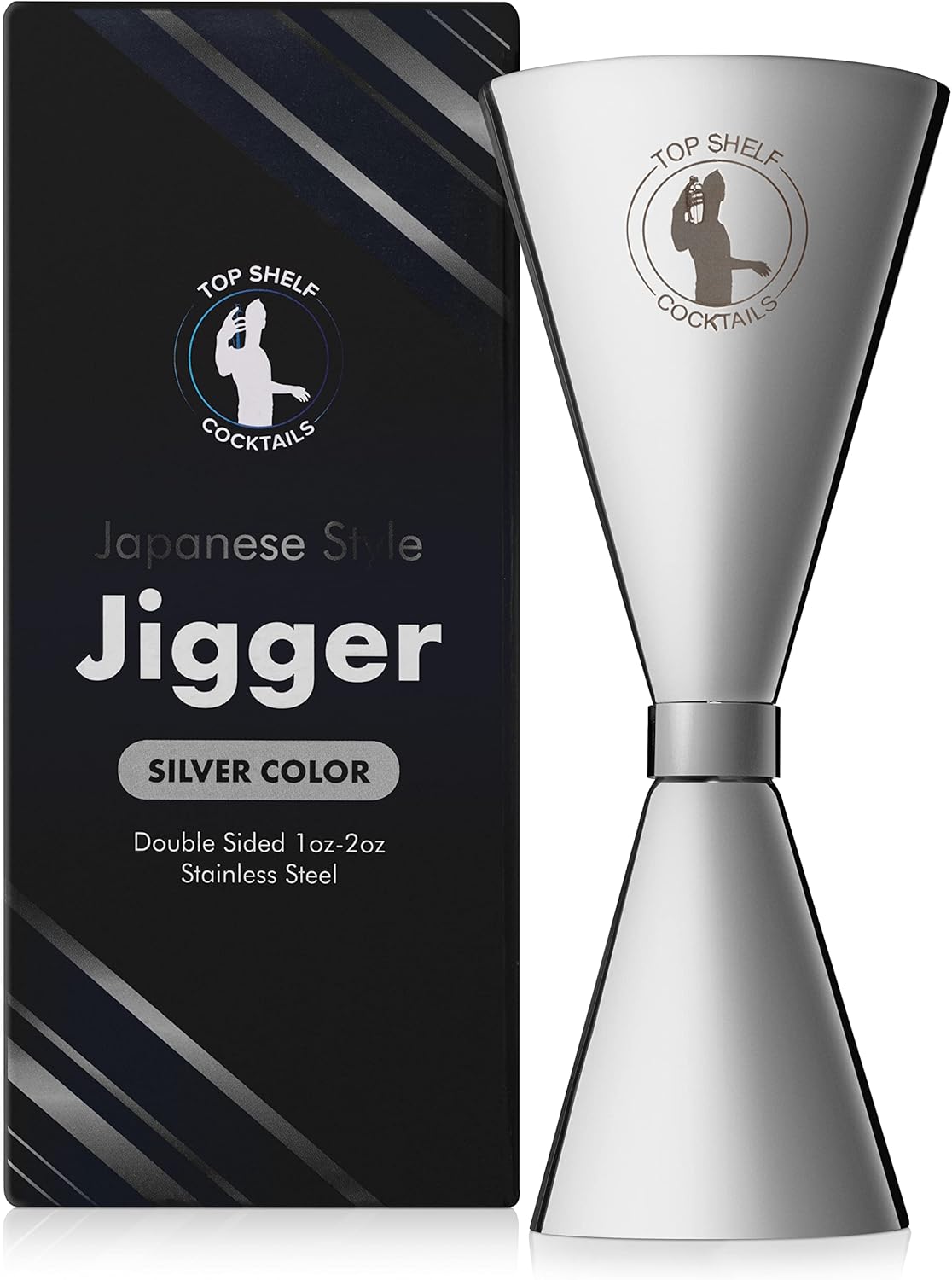 Jigger japonés doble jigger 2oz 1oz cóctel jigger con medidas en el interior para obtener vertidos precisos, plata, 5 pulgadas