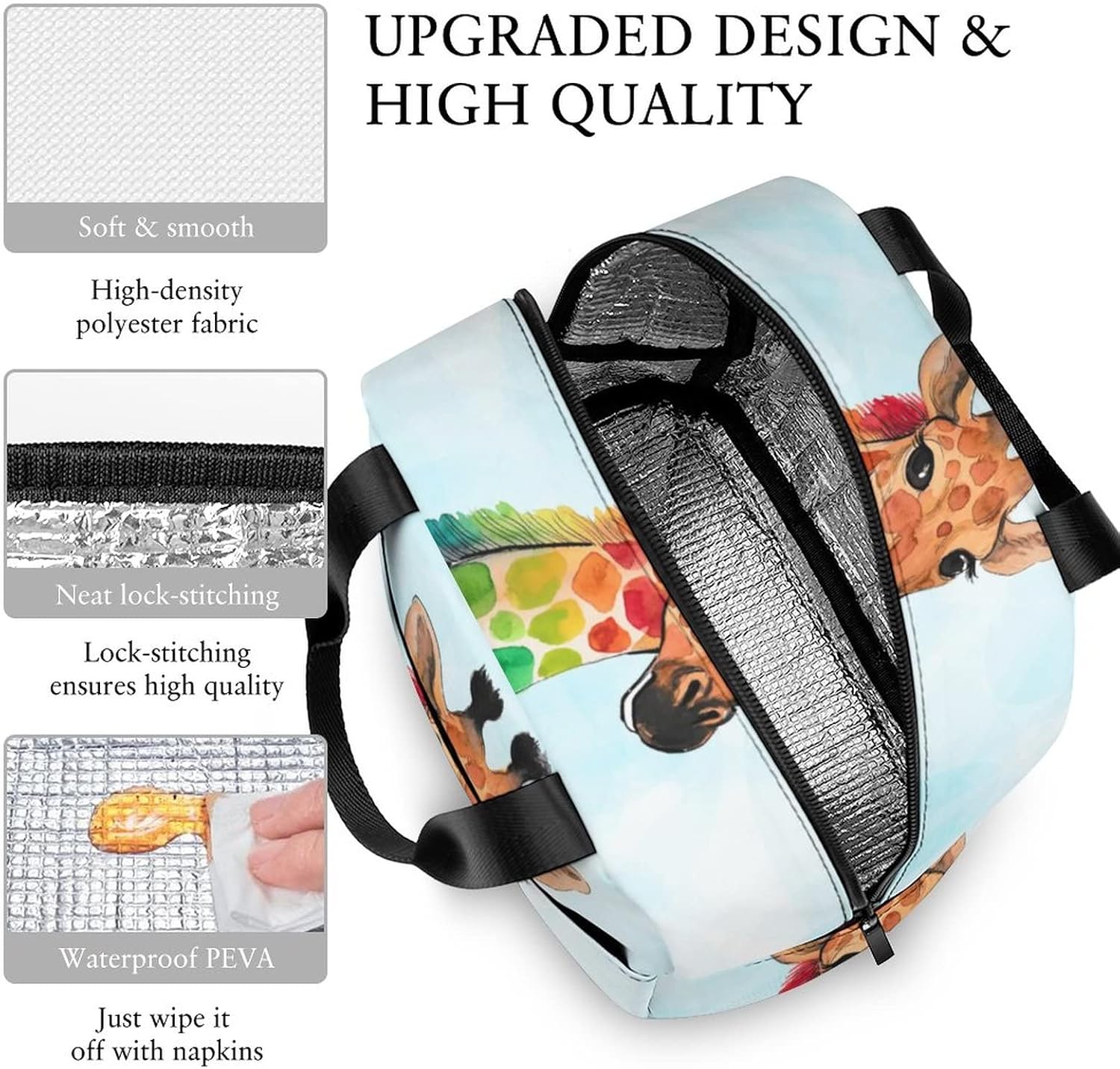 QJHEC Lonchera de jirafa, reutilizable, linda bolsa de almuerzo aislada para niños, bolsa de mano multifuncional para la escuela, contenedor de