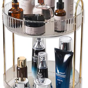 Asayuee Organizador de maquillaje giratorio de 360 grados, 2 niveles de gran capacidad, organizadores de maquillaje y almacenamiento, organizadores Asayuee Organizador de maquillaje giratorio de 360 grados, 2 niveles de gran capacidad, organizadores de maquillaje y almacenamiento, organizadores