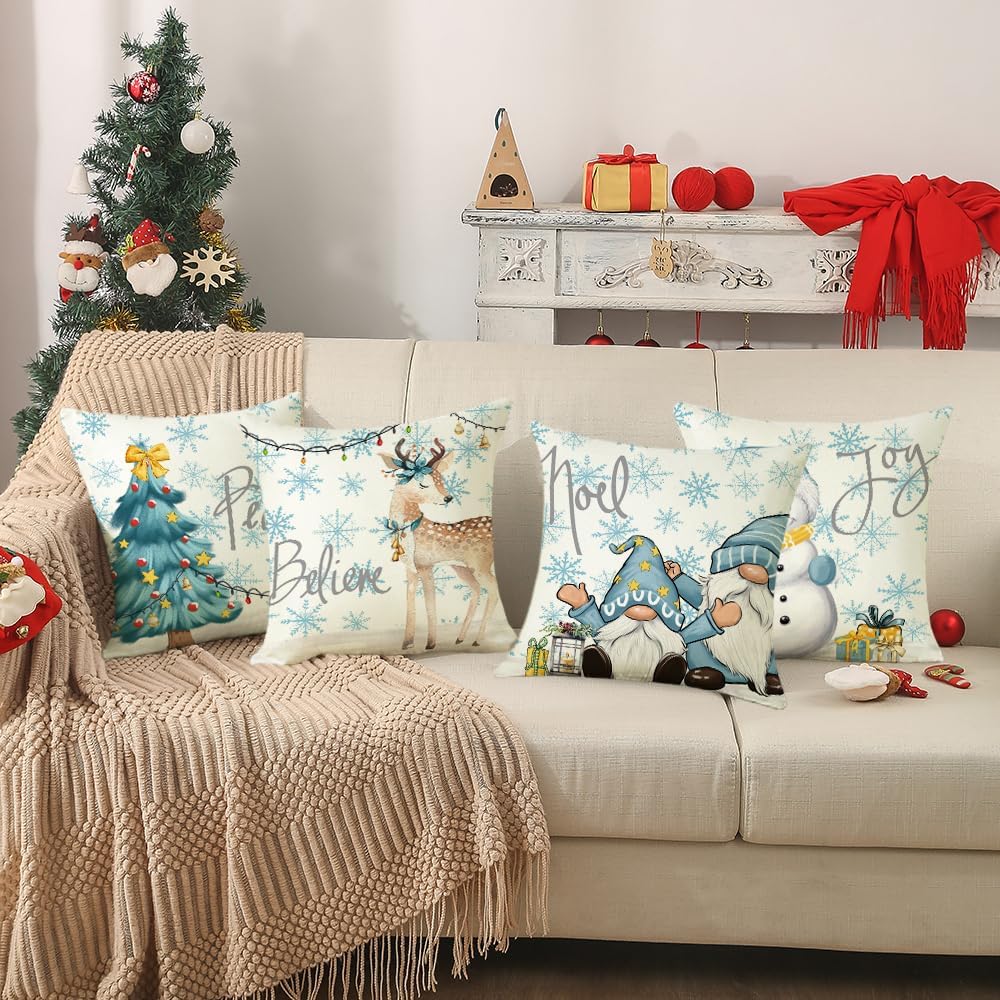 LITIVY Juego de 4 fundas de almohada de Navidad de 16 x 16 pulgadas, fundas decorativas para Navidad, fundas de almohada de invierno para sofá,
