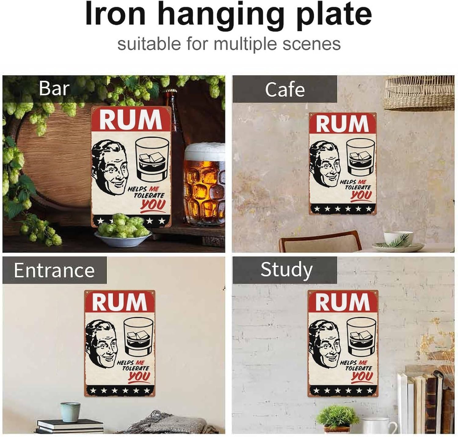 RUM TOLERATE MAN Poster Retro Metal Tin Sign Vintage Decoración de Pared Poster Metal Poster 8×12 pulgadas