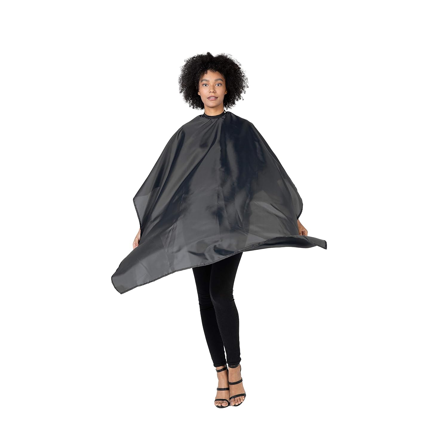 Betty Dain Whisper Styling Cape, tela ligera, nailon resistente al agua, cierre a presión, fácil cuidado, sin arrugas, negro, 45 pulgadas de ancho x