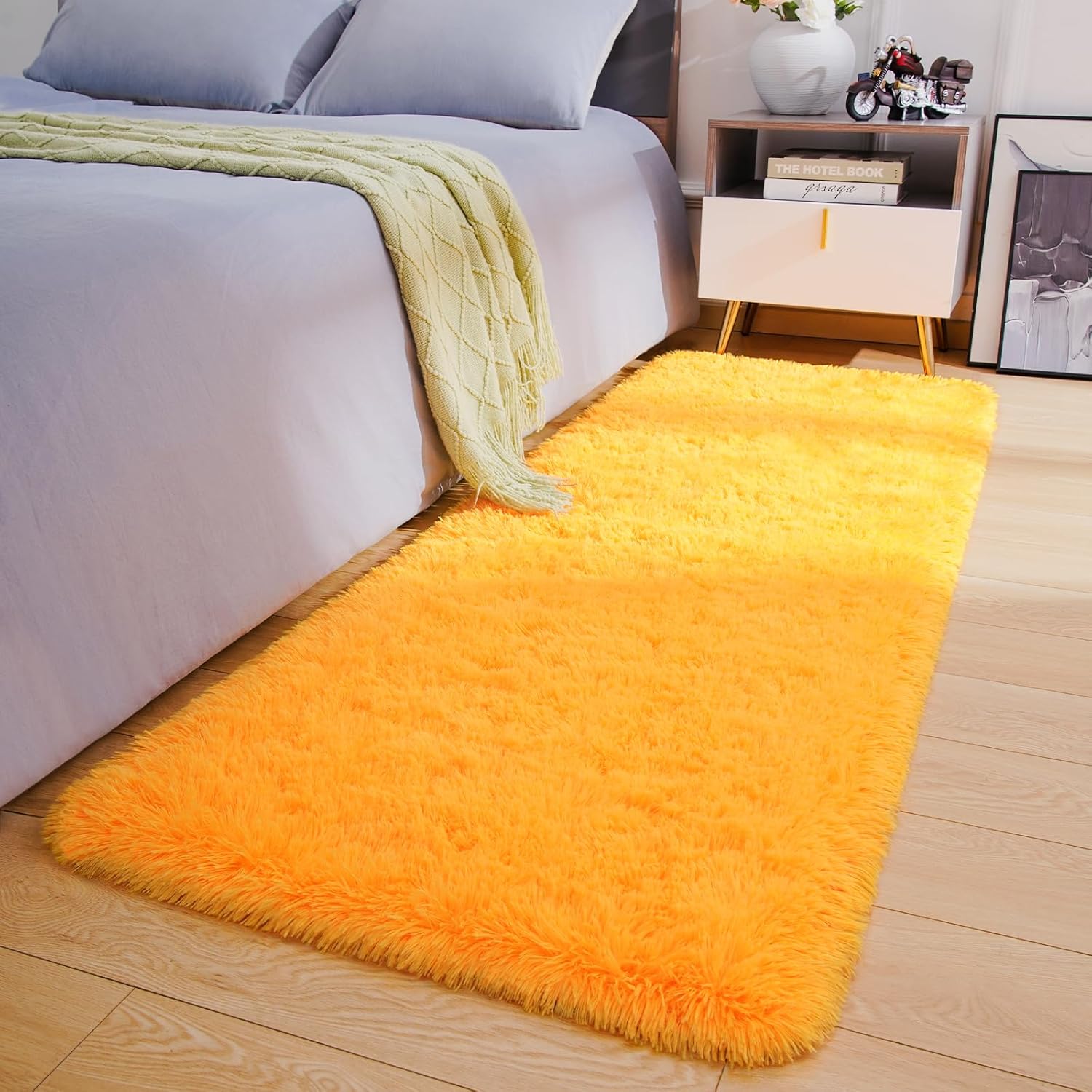 Amearea Alfombra de pasillo peluda para dormitorio, niñas, sala de estar, 2 x 6 pies, extra suave y peluda, antideslizante, alfombra larga para