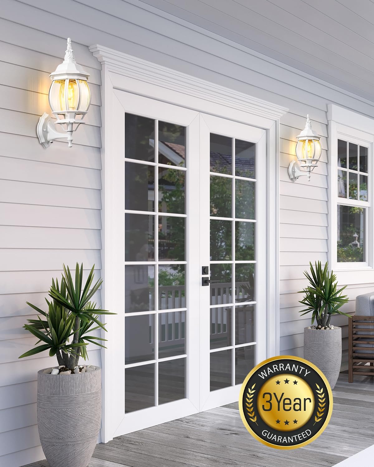 VIANIS Luz blanca para porche del anochecer al amanecer, apliques de iluminación de pared para exteriores, lámparas exteriores 100% aluminio para