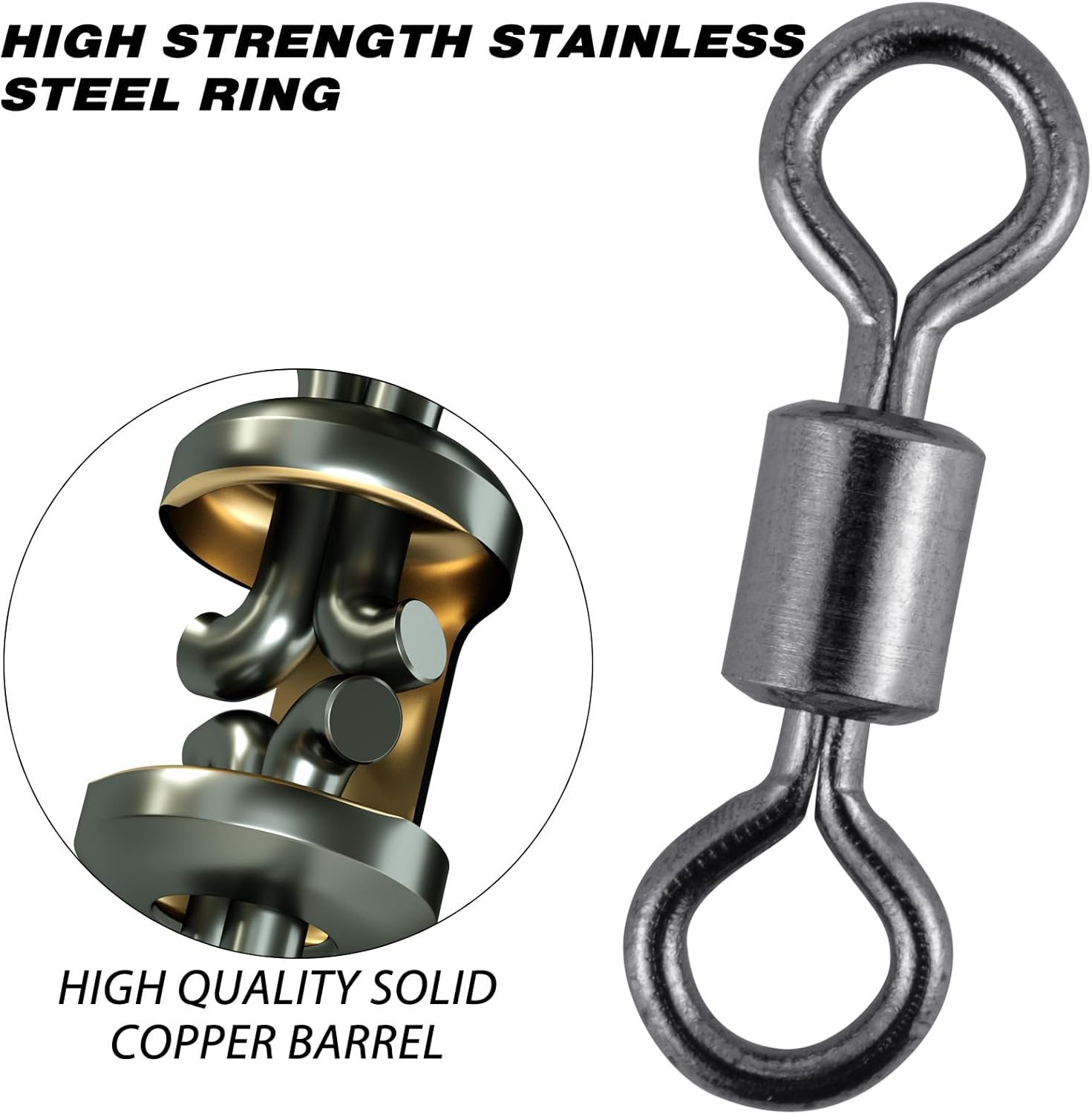 Barril de pesca giratorios, paquete de 40 a 100 aparejos de pesca giratorios de agua salada giratorios rodantes resistentes de terminal inoxidable