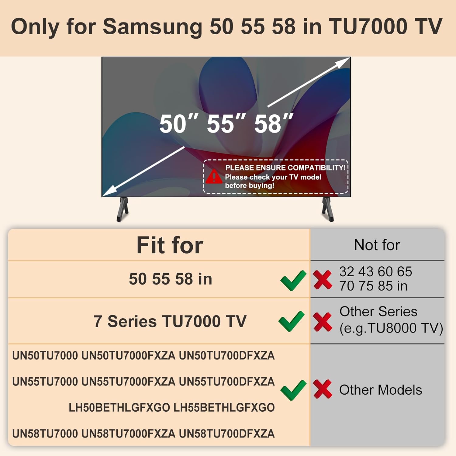 Soporte de TV para reemplazo de patas de TV Samsung, para UN50TU7000FXZA UN50TU700DFXZA UN55TU7000FXZA UN55TU700DFXZA UN58TU7000FXZA UN58TU700DFXZA