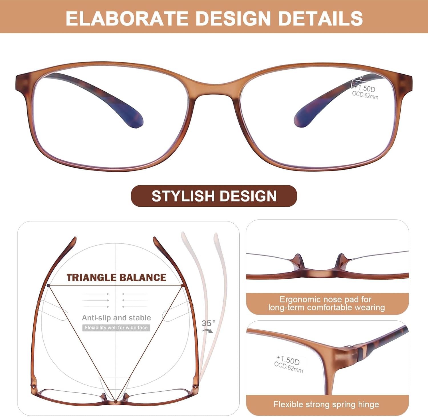 AQWANO. – 4 pares de lentes de lectura para computadora, para bloqueo de luz azul, ligeros, flexibles, TR90, lentes irrompibles para mujeres y