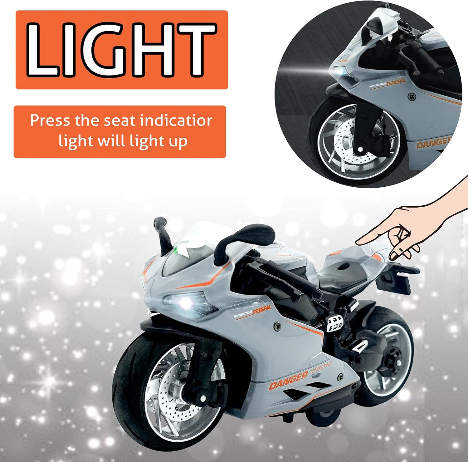 Motocicleta de juguete, juguete de motocicleta con sonidos y luces, juguete de modelo de motocicleta a escala 112 para niños, vehículo de tracción