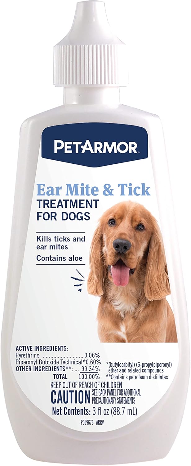 PetArmor Tratamiento de ácaros del oído para perros, el medicamento para los ácaros del oído mata las garrapatas y los ácaros del oído para aliviar