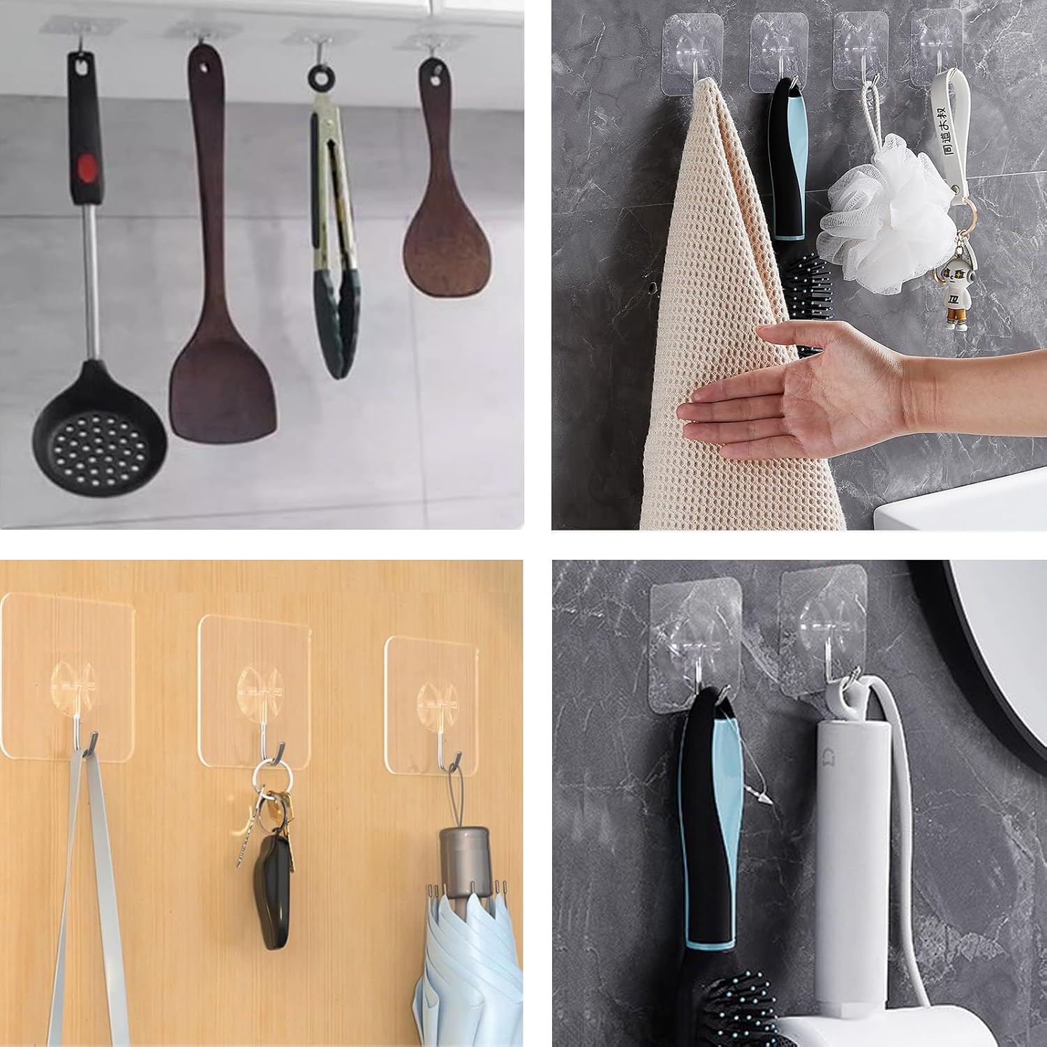 Latoxcaa Ganchos de pared adhesivos resistentes, resistentes y transparentes, soportan hasta 22 libras, impermeables y reutilizables, ideales para
