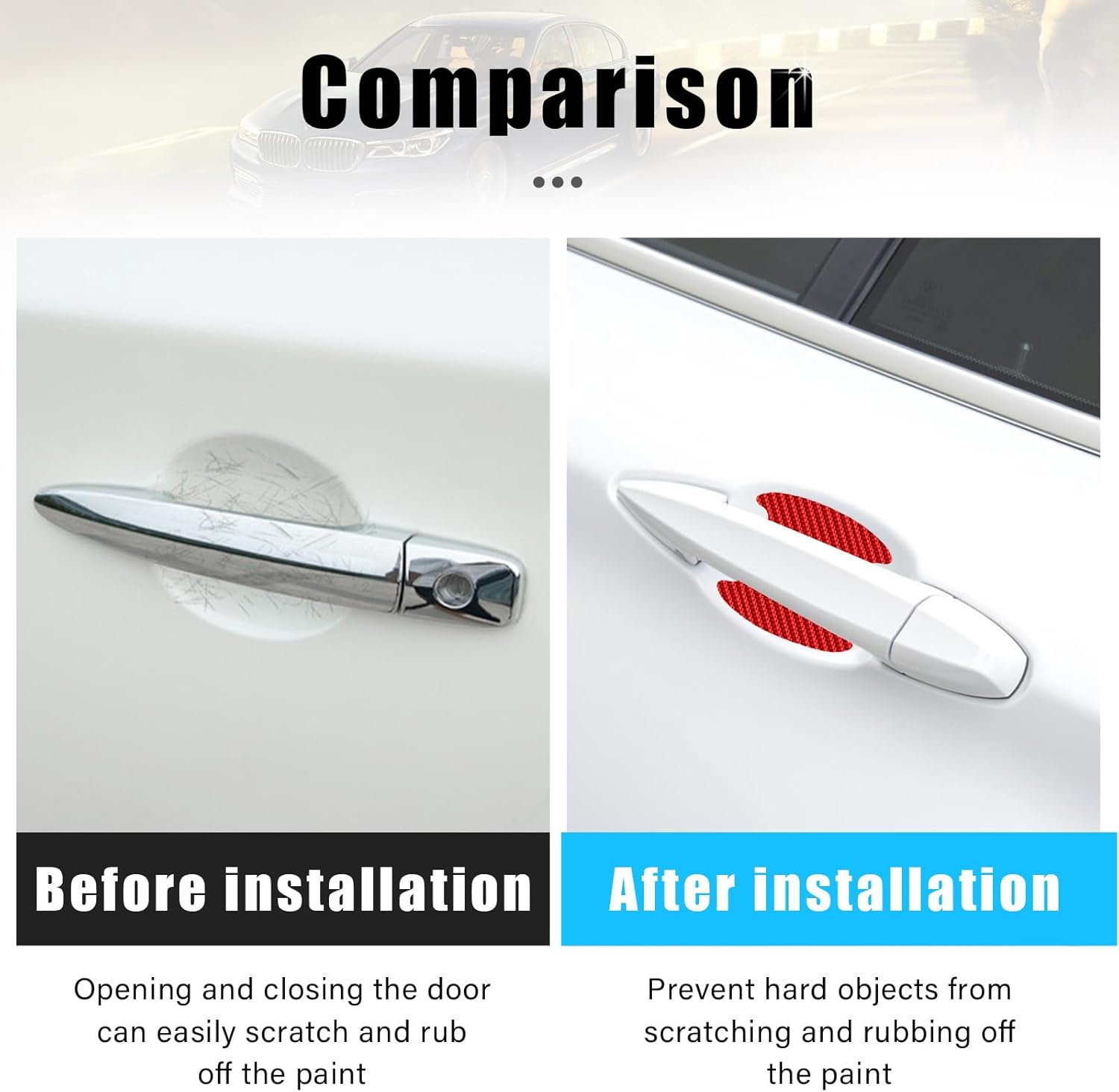 Adhesivo para manija de puerta de automóvil, 4 piezas de películas protectoras de fibra de carbono para puerta de automóvil, impermeable,