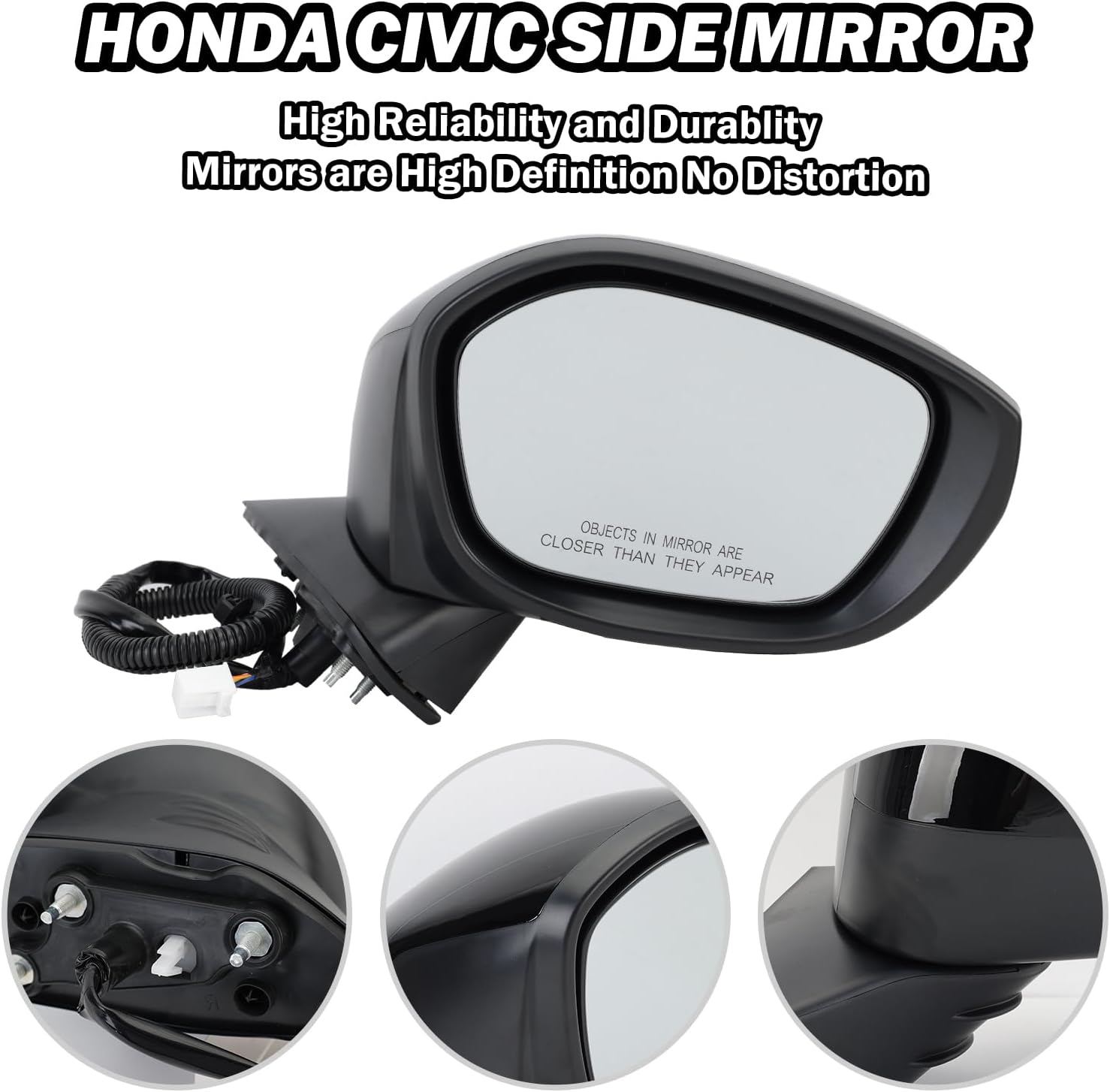 Espejo lateral derecho del pasajero compatible con Honda Civic SedanHatchback 2022, 2023, 2024, 2025, espejos con cristal eléctrico, sin