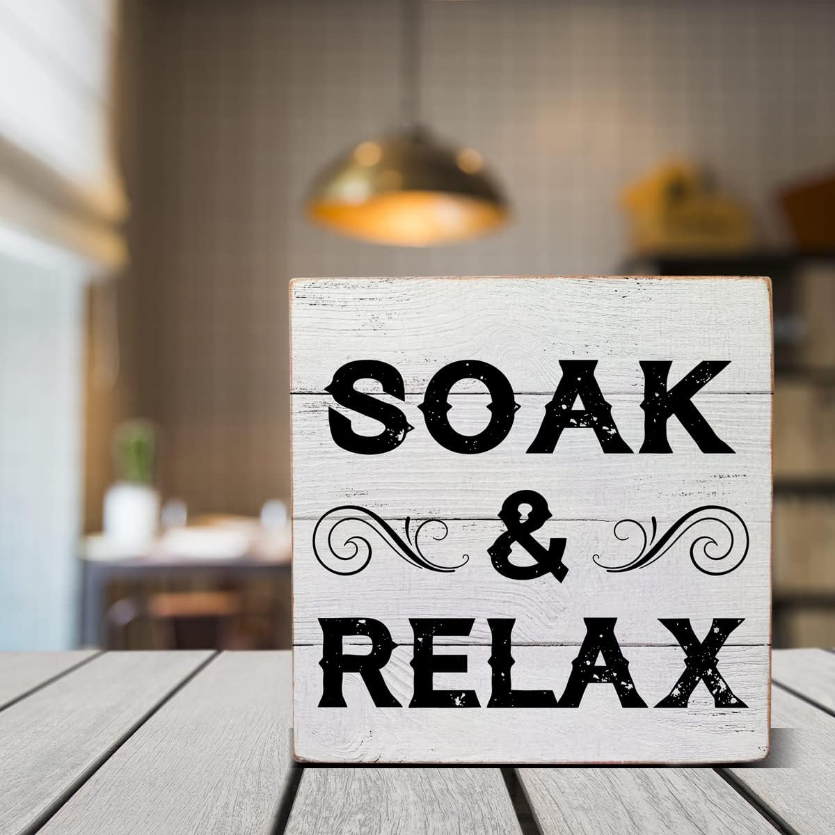 Caja de madera Soak & Relax, decoración de escritorio, cita de baño, caja de madera para el hogar, baño, estantes, decoración de mesa, 5 x 5 pulgadas