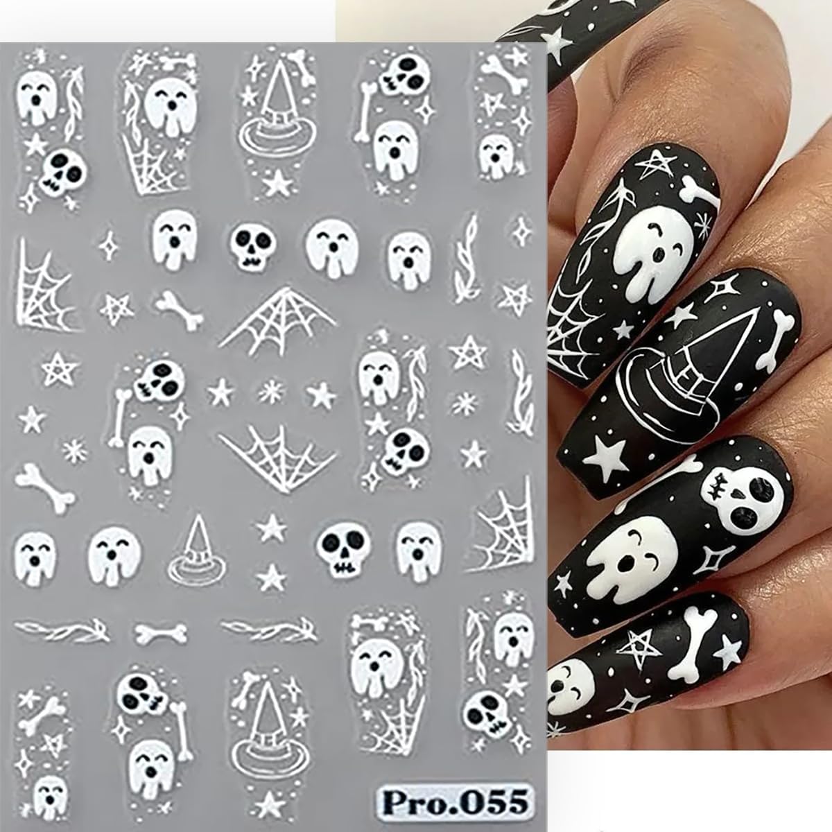 Calcomanías de arte de uñas de Halloween, calcomanías autoadhesivas 3D para uñas fantasma, color negro y blanco, diseño gótico de calabaza, diseño