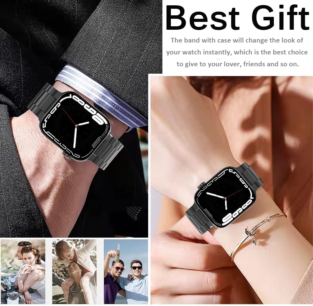 Miimall Correa de acero inoxidable compatible con Apple Watch Series 7 de 1.614in, con funda, carcasa delgada y rígida de policarbonato para Apple