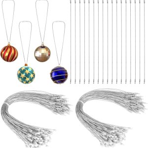 200 cuerdas para colgar adornos navideños, cinta metálica de 8 pulgadas para colgar adornos con cierre a presión, cordón a presión para decoración 200 cuerdas para colgar adornos navideños, cinta metálica de 8 pulgadas para colgar adornos con cierre a presión, cordón a presión para decoración