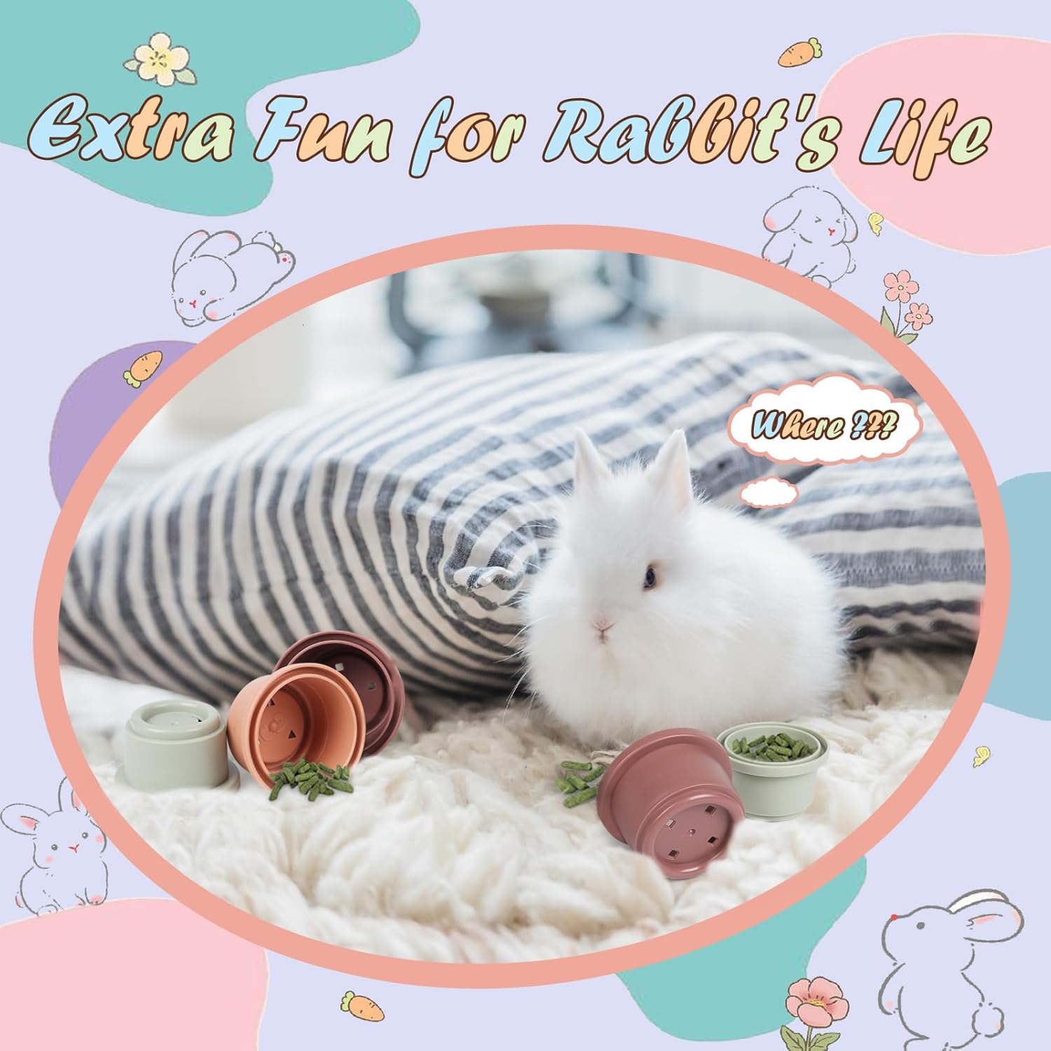 SKYWHALE 8 tazas apilables para conejos, juguetes apilables de conejo, de plástico natural de caña de azúcar para anidar mascotas, chinchilla,