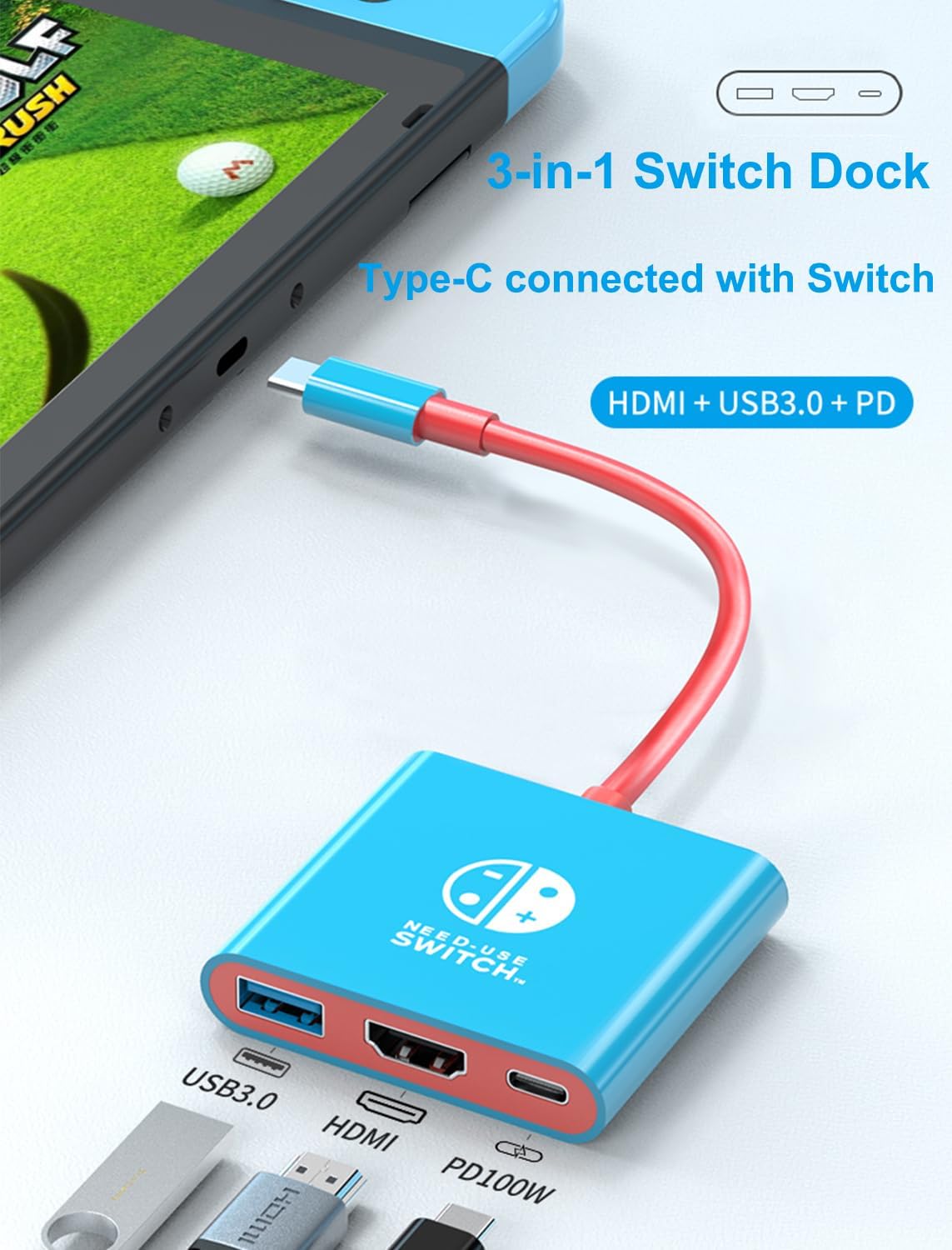 YLVOTER Adaptador de estación de acoplamiento para Nintendo Switch, estación de acoplamiento de TV portátil 3 en 1 de repuesto para Switch Dock