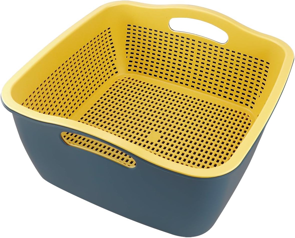 LNQ LUNIQI Cesta de drenaje de doble capa, cesta de plástico para lavar frutas, verduras, cesta de almacenamiento de alimentos, fregadero de
