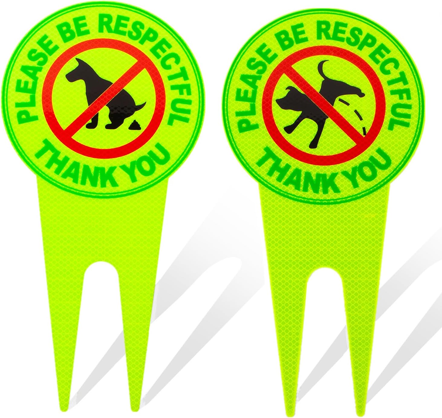 Letrero reflectante de doble cara con estaca para perro sin caca de abeja, de 14.6 x 7.3 pulgadas, letrero con texto en inglés Please Be Respectful