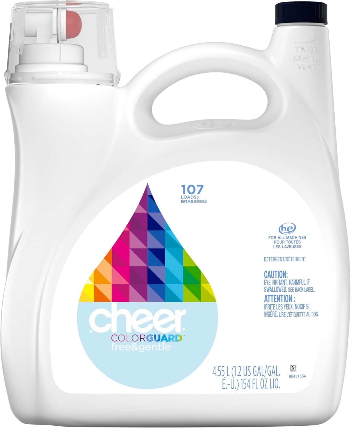Cheer Detergente líquido para ropa libre, 107 carga, 154 fl oz