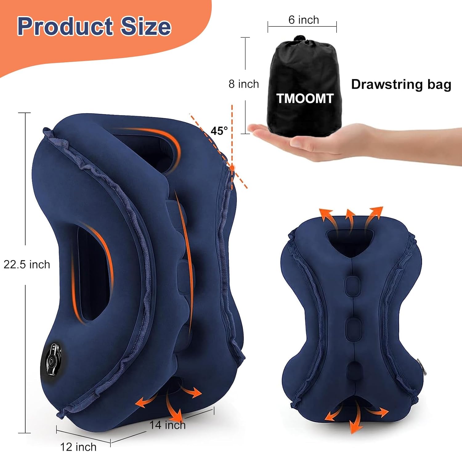Almohada inflable de viaje, almohada de cuello de avión que soporta cómodamente la cabeza y la barbilla, almohada de viaje para dormir en avión –