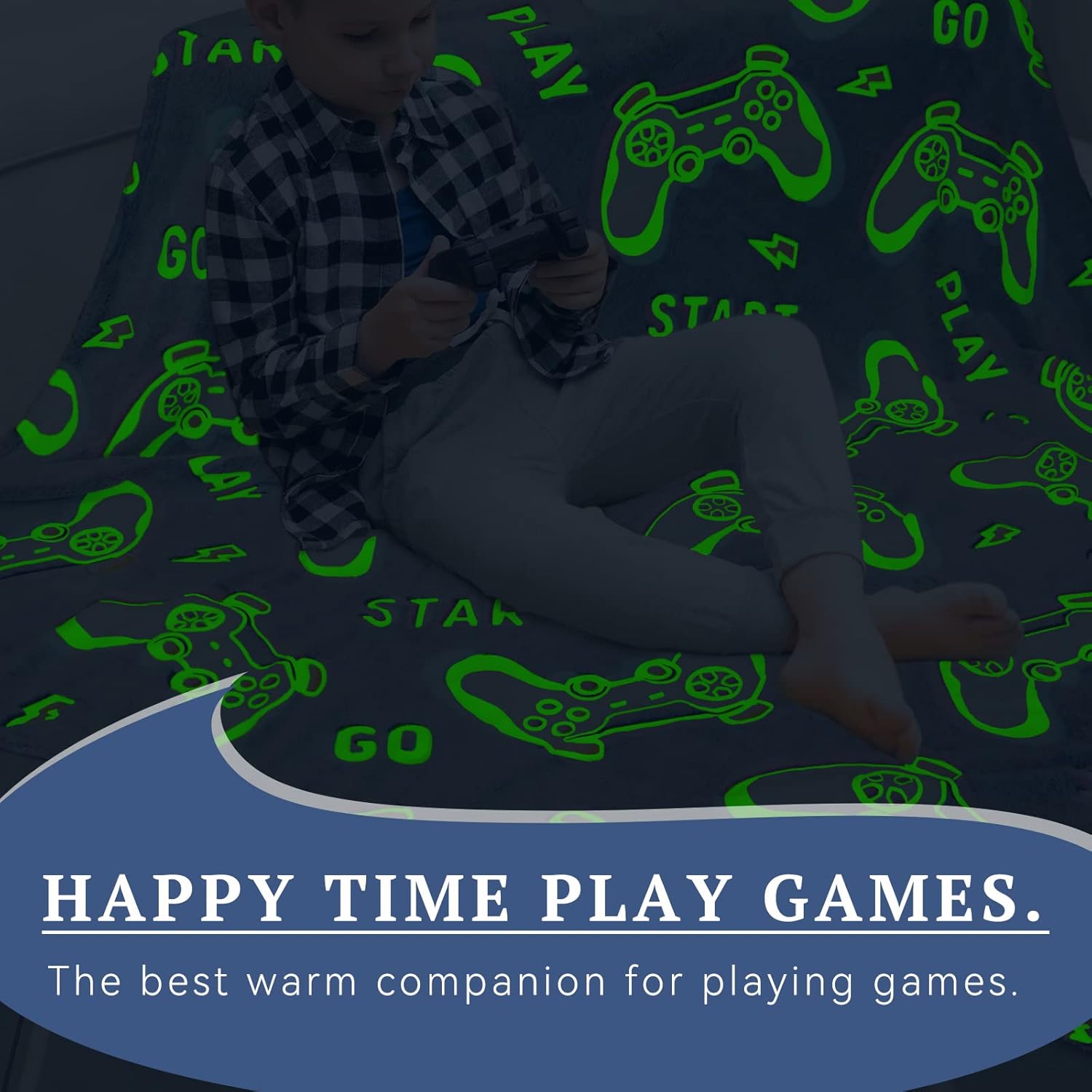 Manta que brilla en la oscuridad, manta luminosa de felpa para jugadores, regalo suave para niños, niñas, cumpleaños, Navidad, Halloween, Acción de