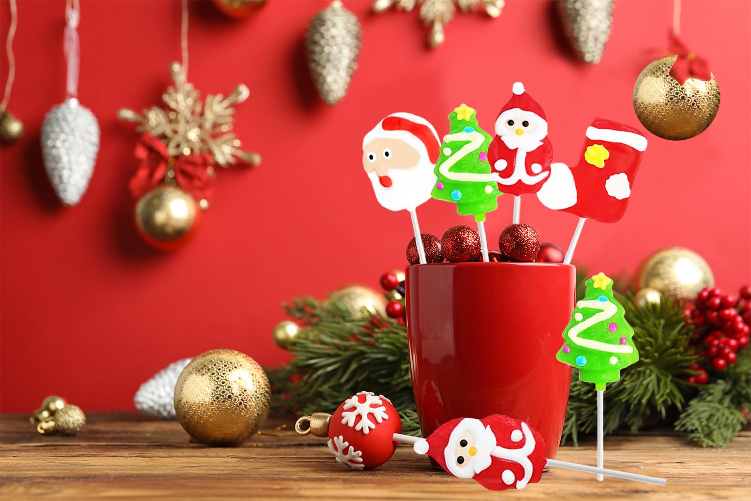 Fruidles Paleta de Navidad, Papá Noel, árbol de Navidad, paletas de bastones de caramelo, envueltas individualmente (paquete de 24)