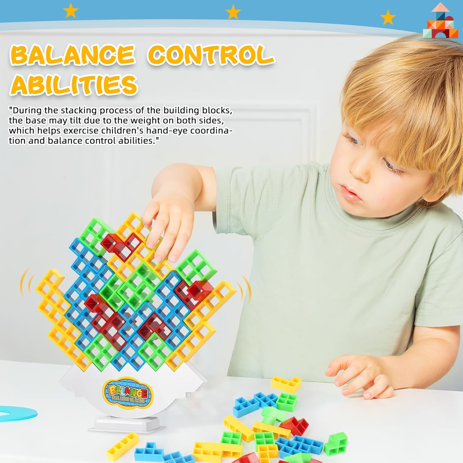 Juego de 48 bloques apilables de equilibrio de TetraTorre, columpio apilable, juguete de construcción de equilibrio para niños, juego de