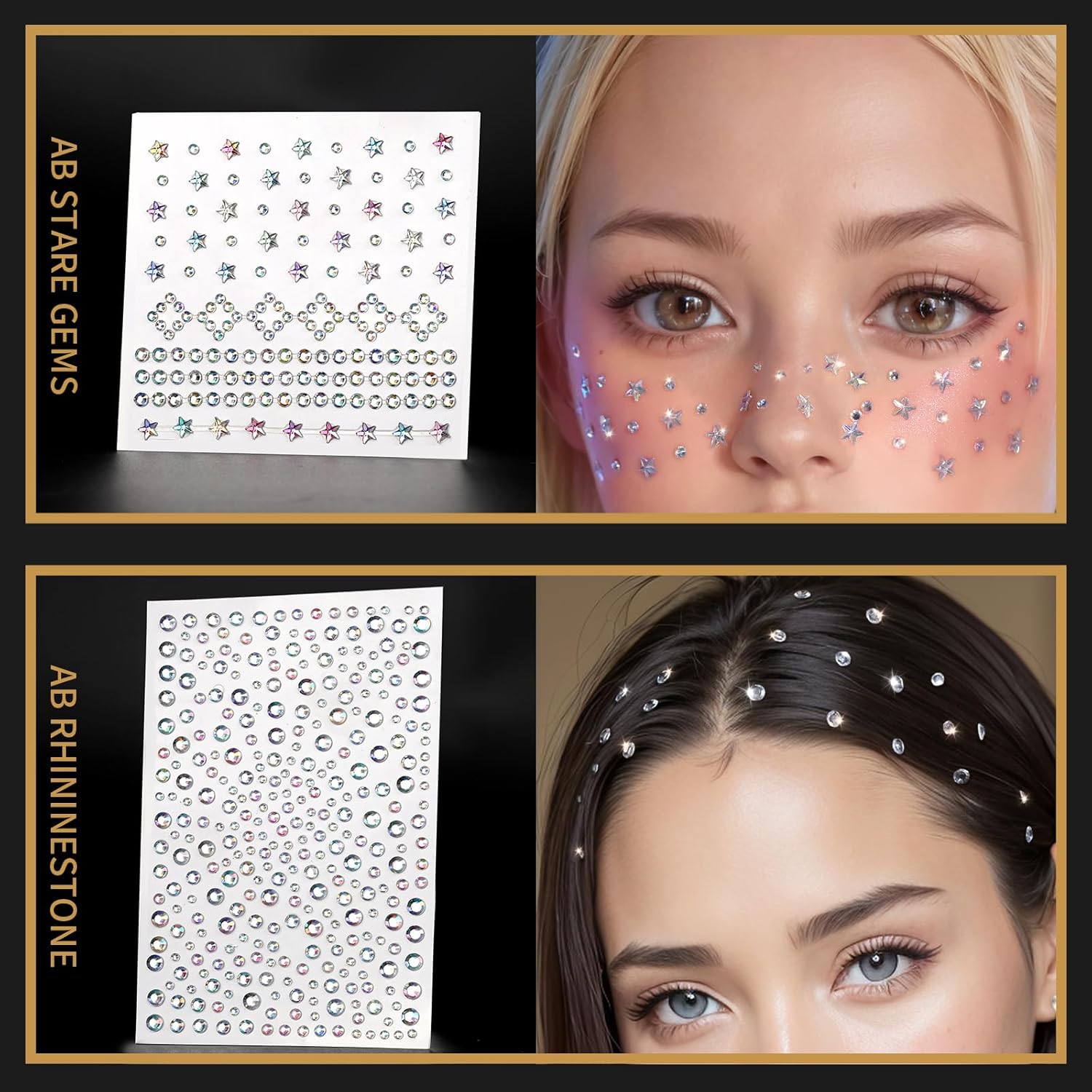 Teenitor Joyas faciales para festivales de rostro, diamantes de imitación para el rostro, gemas para el cabello, gemas para el ojo, gemas para el